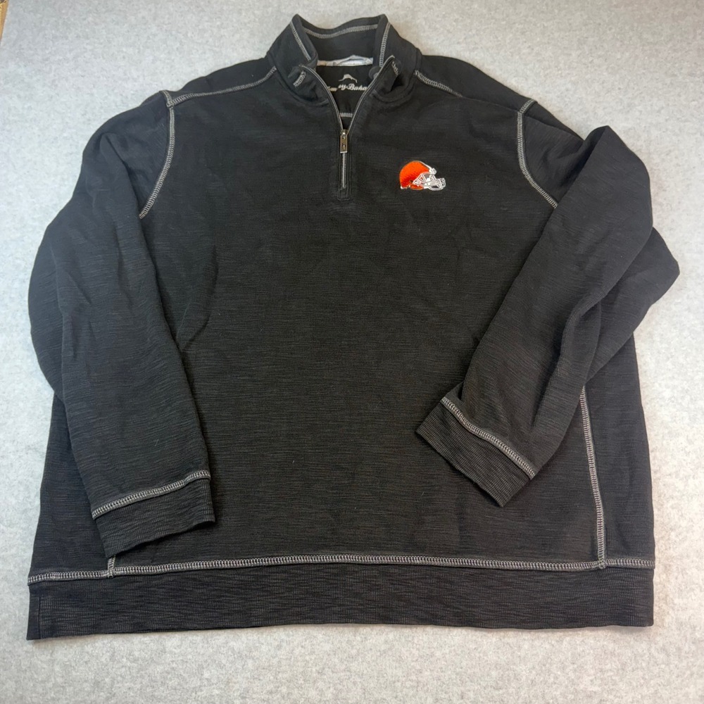 Tommy Bahama Cleveland Browns Quarter Zip Pullover Mens 2XLT Black Slub Knit